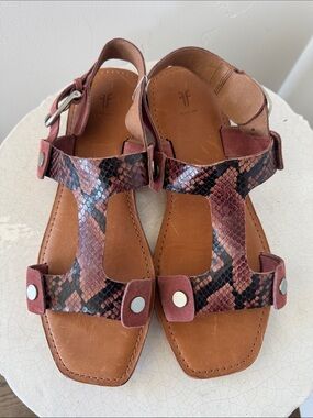 FREY Felix Sling Sandals Antiqued Rose Snake-Print Suede Leather Women’s Size 10
